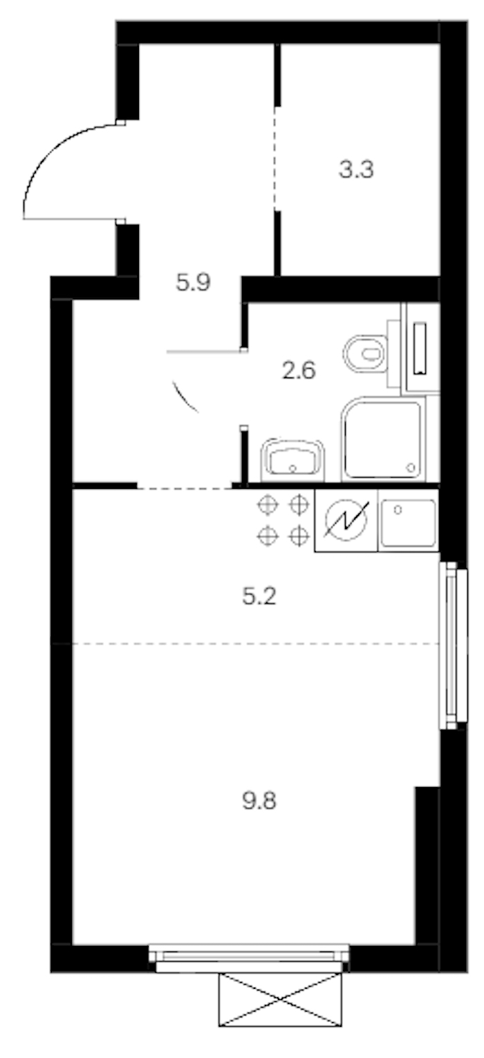 Квартира студия 26.8 м², 13/13 эт., ЖК «Витебский парк»